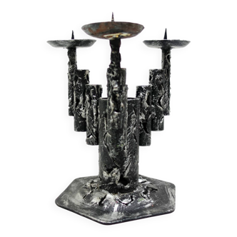 Mid century modern brutalist design iron candle holder