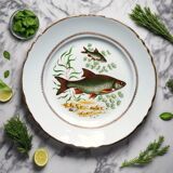 Six Vintage Fish Plates by Moulin des Loups. French Fish Plate Set. Fish Dinnerware Set.