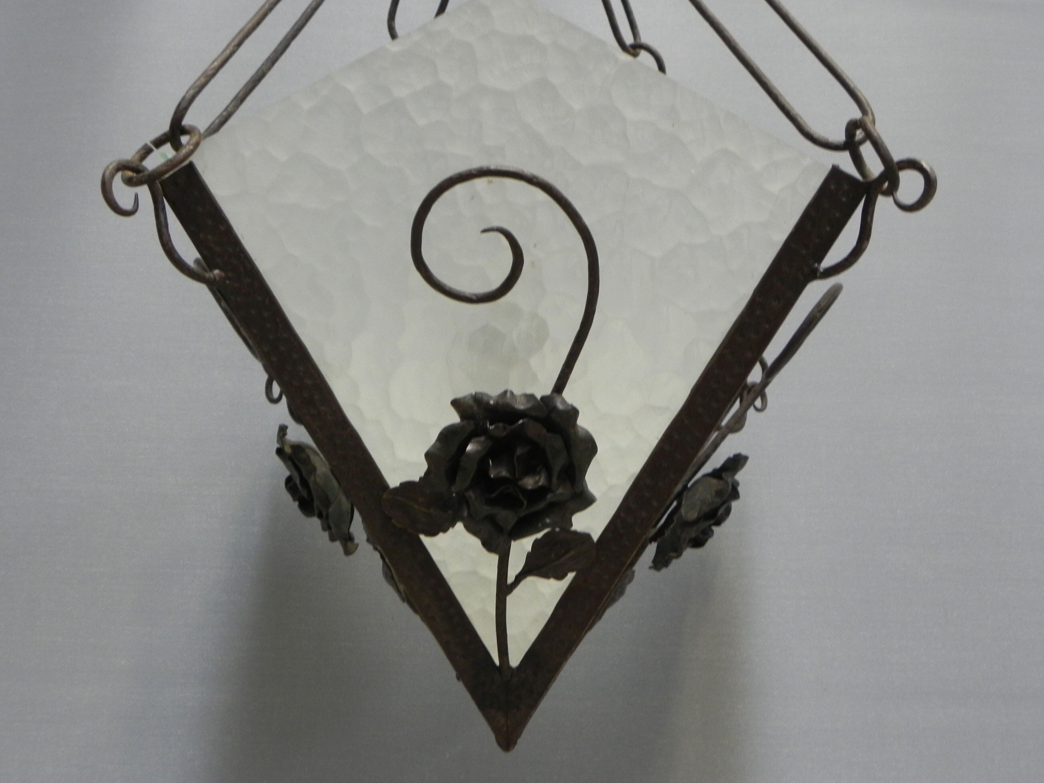 Art deco hanging lamp with 4 cloudy glass plates