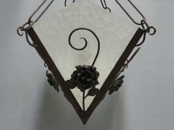 Suspension art déco avec 4 plaques de verre nuageuses