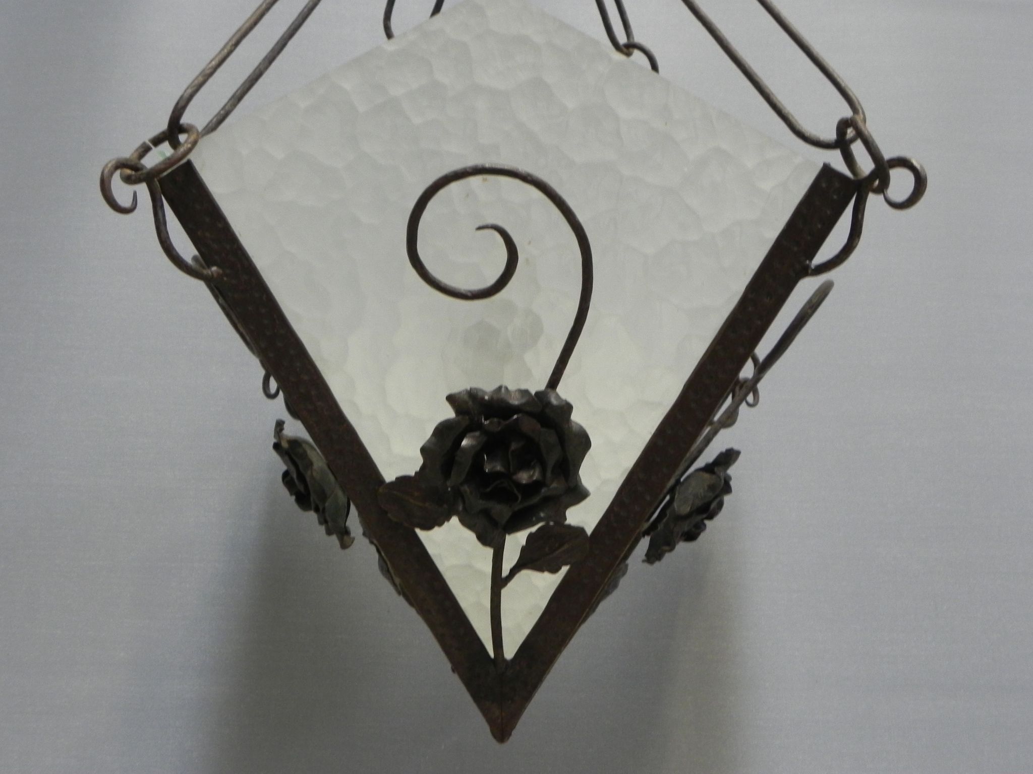 Art deco hanging lamp with 4 cloudy glass plates
