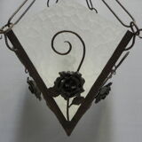 Art deco hanging lamp with 4 cloudy glass plates