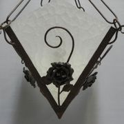 Art deco hanging lamp with 4 cloudy glass plates