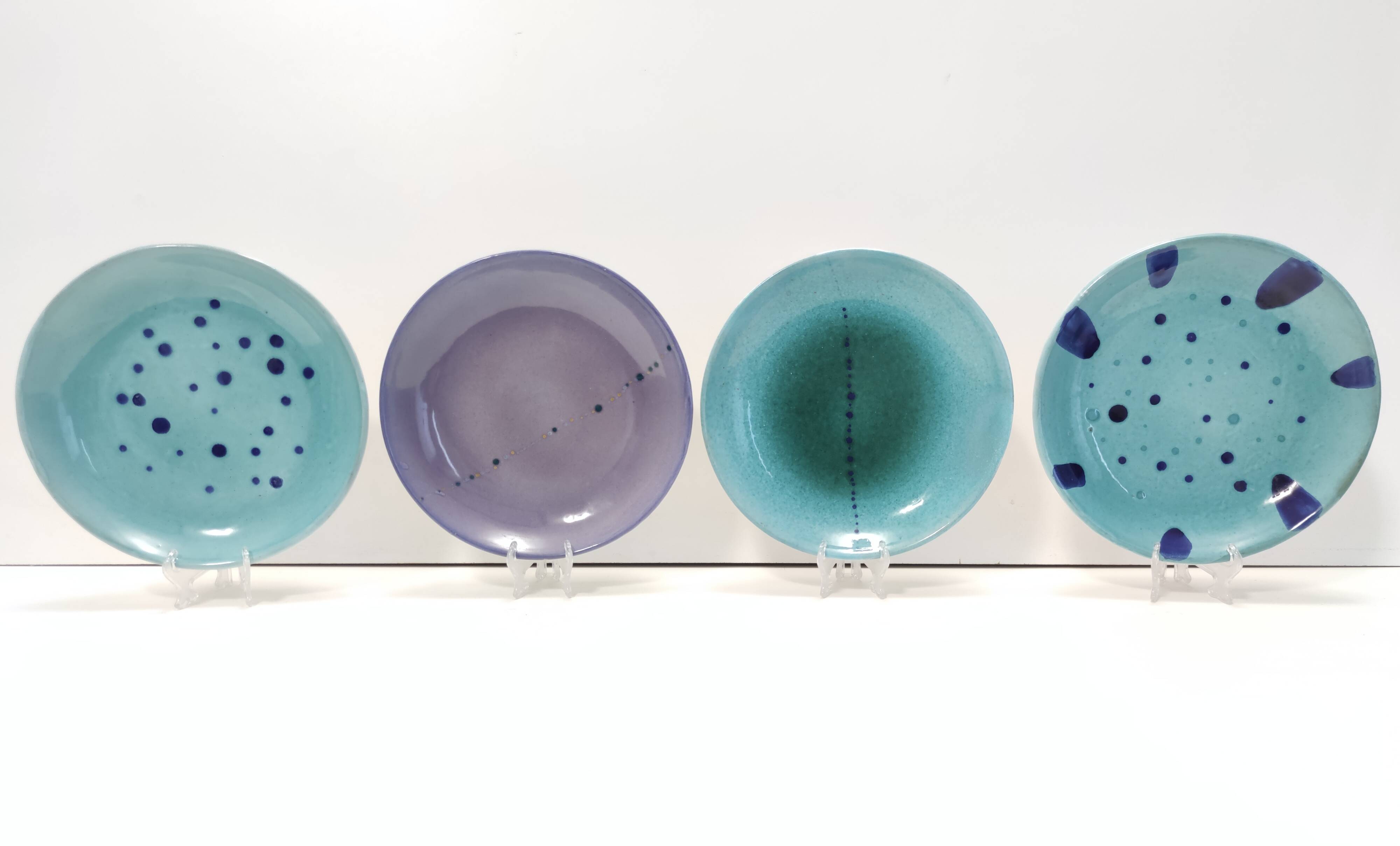 Set of Four Turquoise Earthenware Vide-Poche / Decorative Plates by Albisol