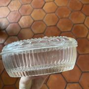 Glass butter dish with cow pattern