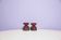 set x2 brown & red stoneware candlestick