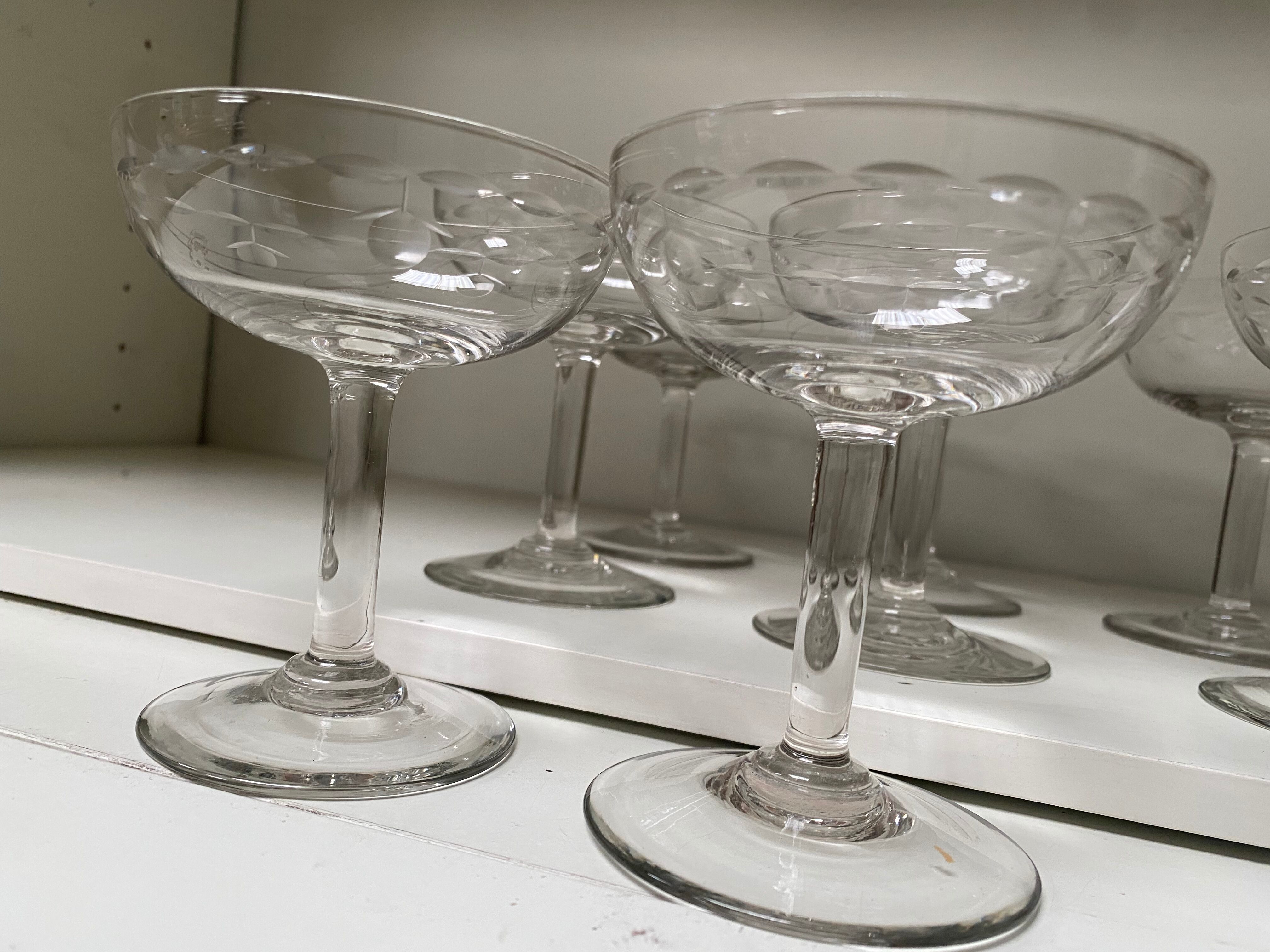 Set of 9 engraved champagne glasses