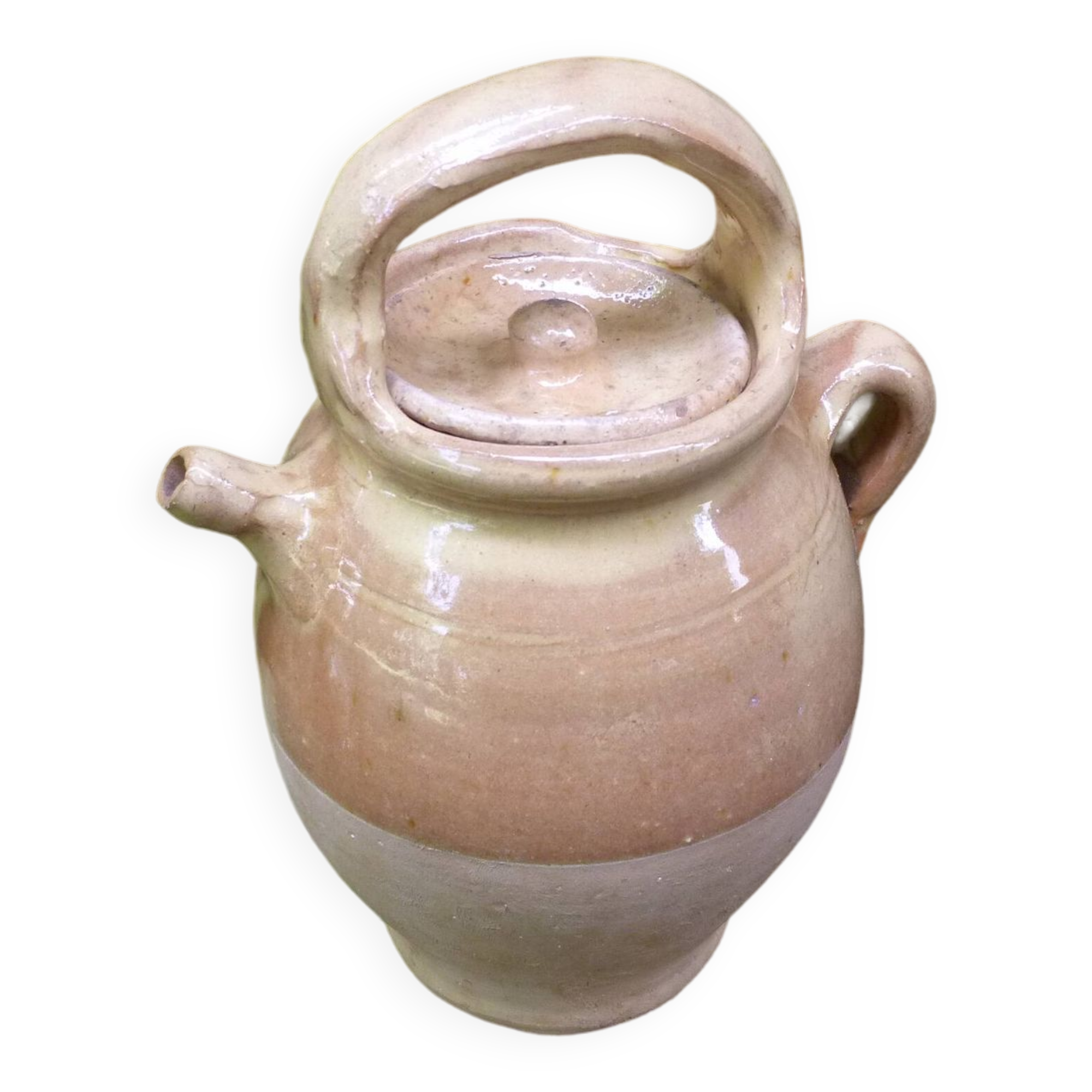 Old goat gargoulette in beige and yellow glazed earth XIXth century