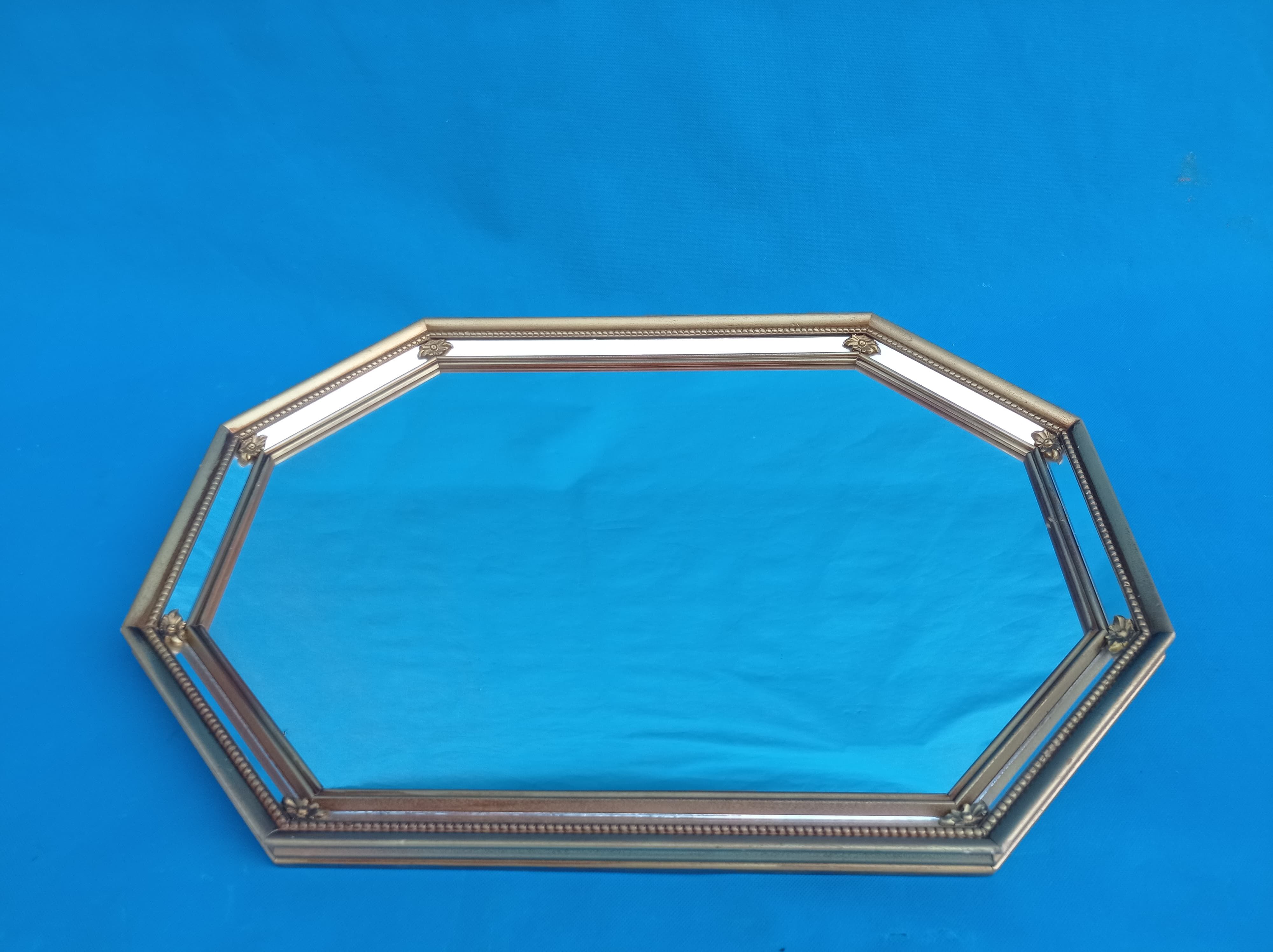 Octagonal wooden mirror from the 1980s