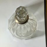 Flacon ancien en cristal col en argent poinçonné art déco à facettes