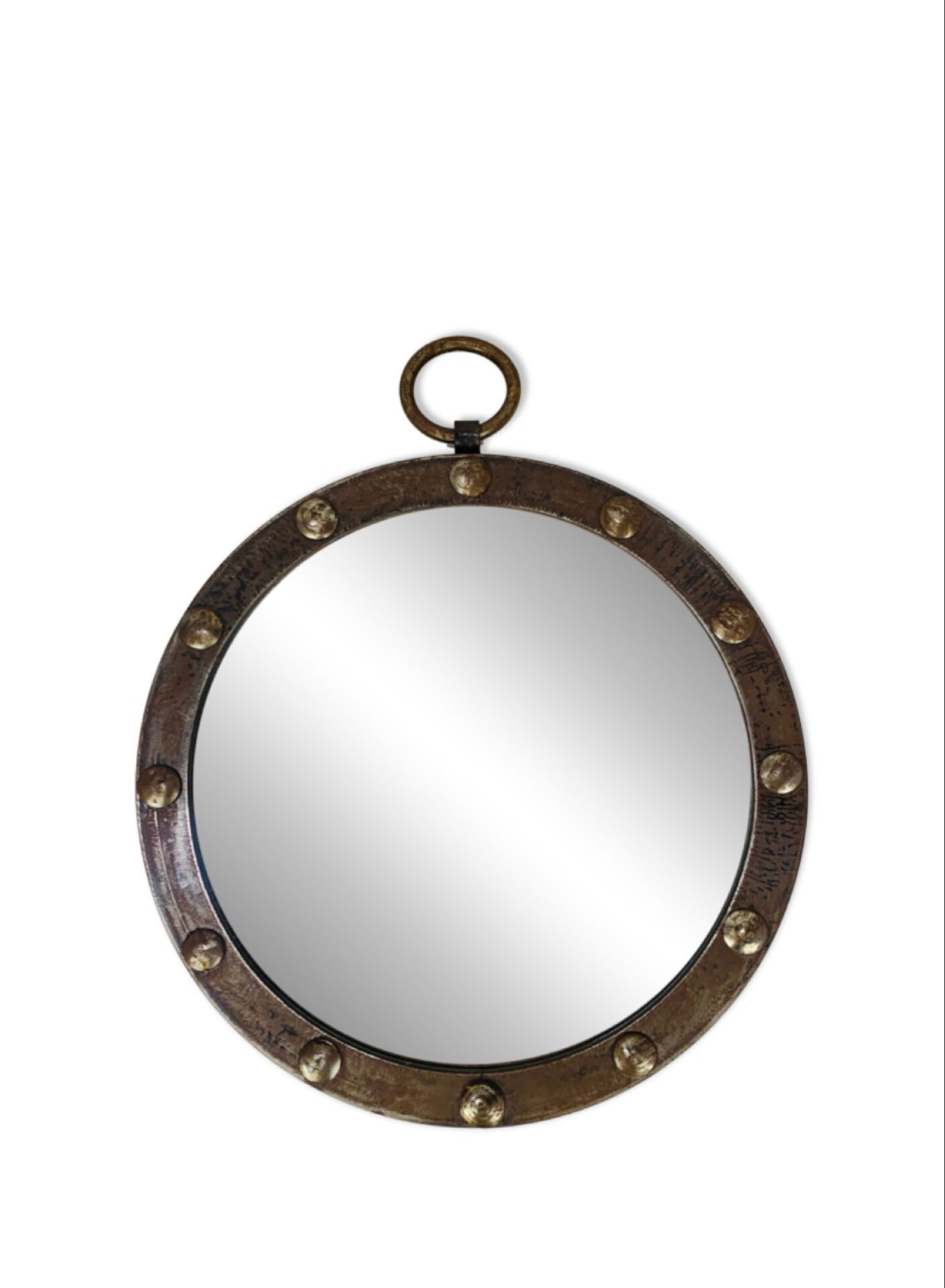 Round mirror with iron frame, vintage