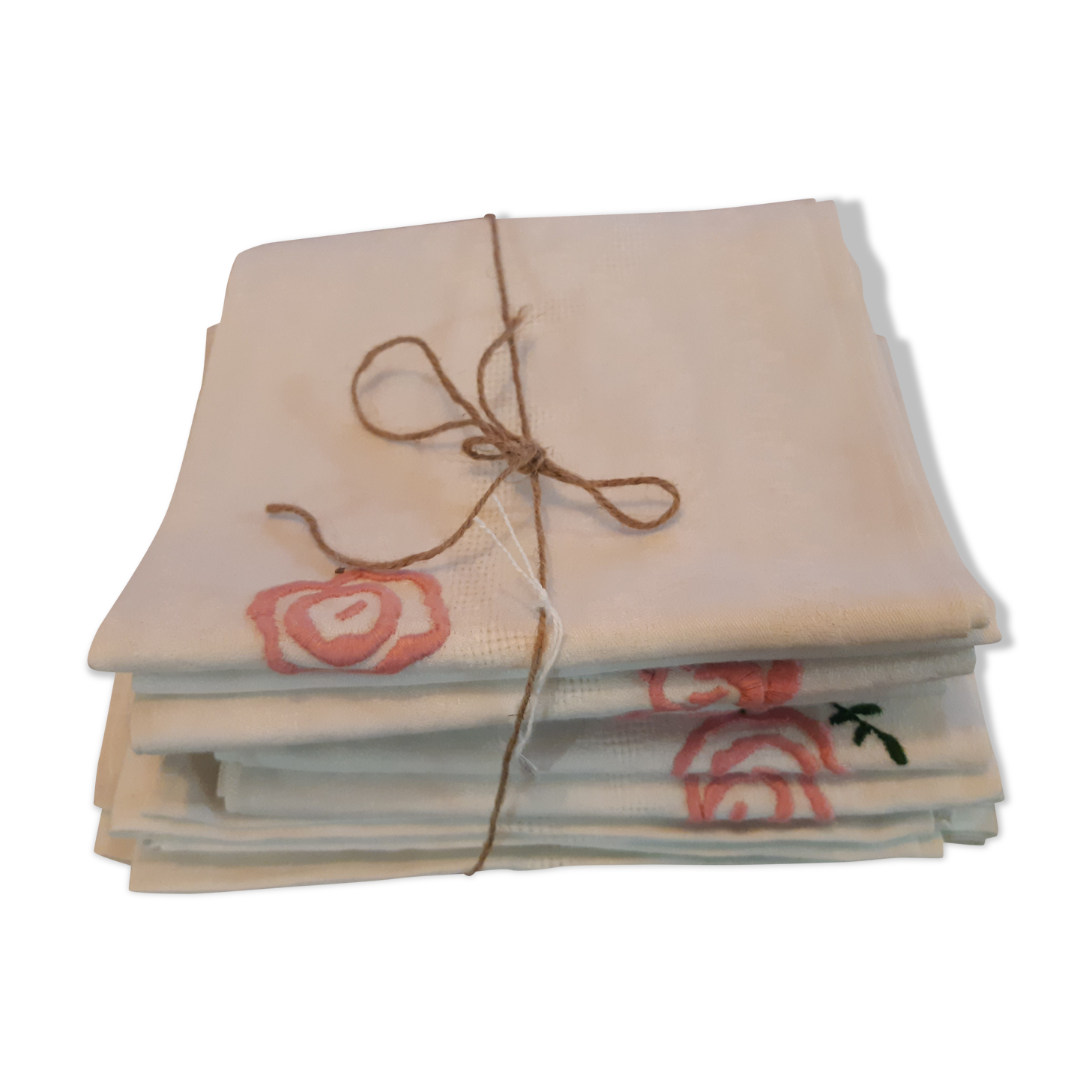 12 serviettes damassé lin/soie . brodé AR.QUALITÉ