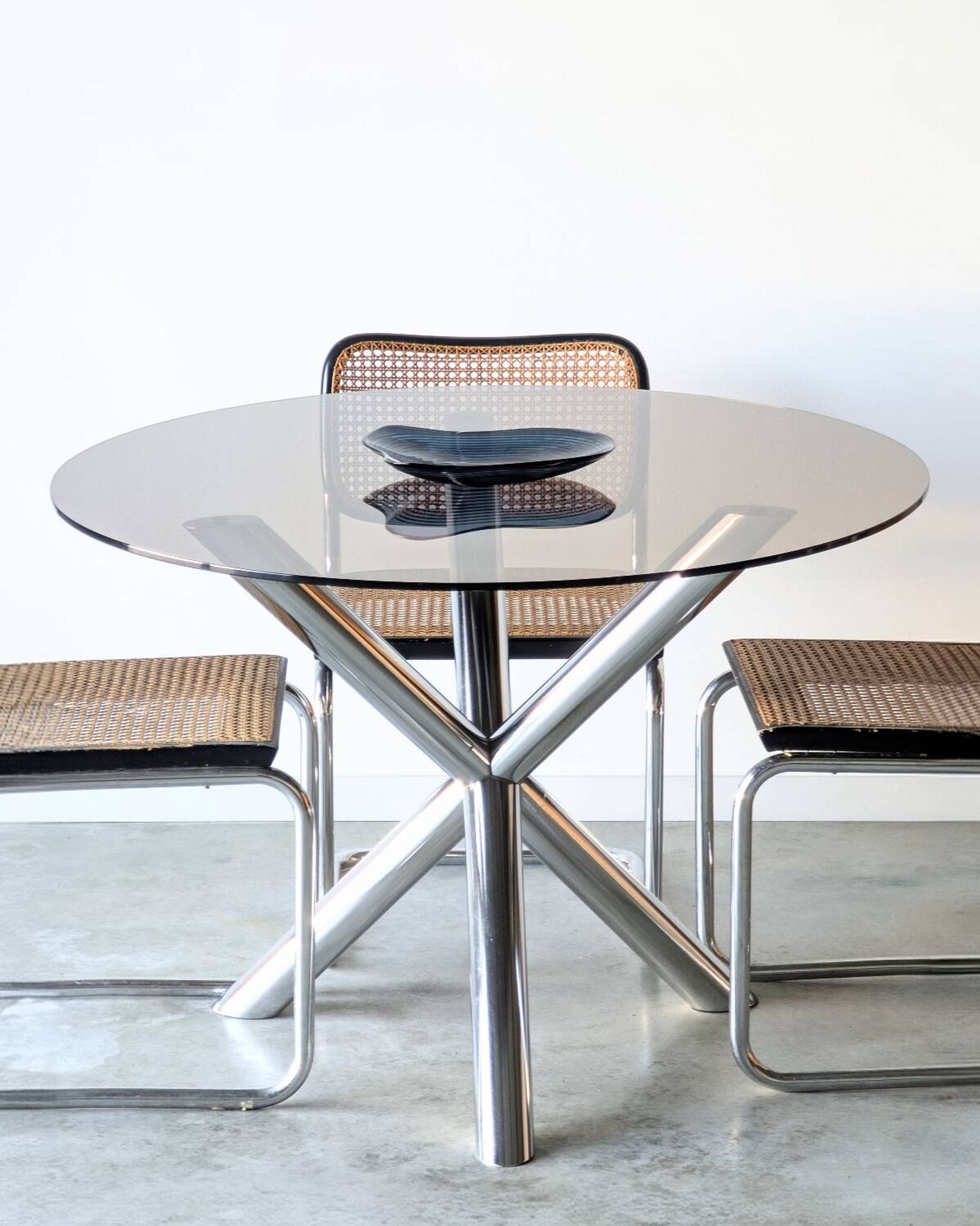 Vintage glass round table, Renato Zevi edition Roche Bobois, 1970.
