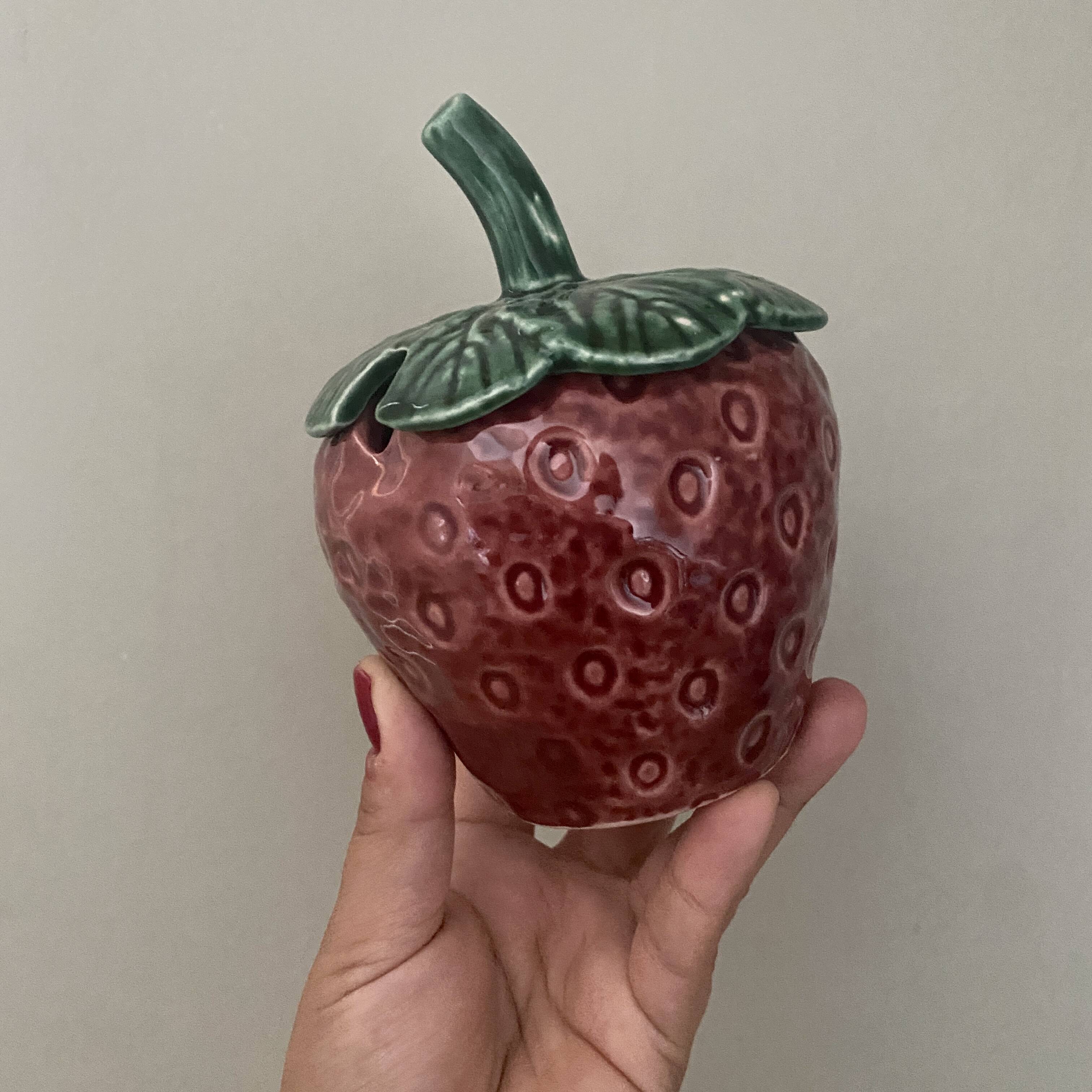 Mustard pot or vintage jam maker in strawberry slip