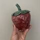Mustard pot or vintage jam maker in strawberry slip