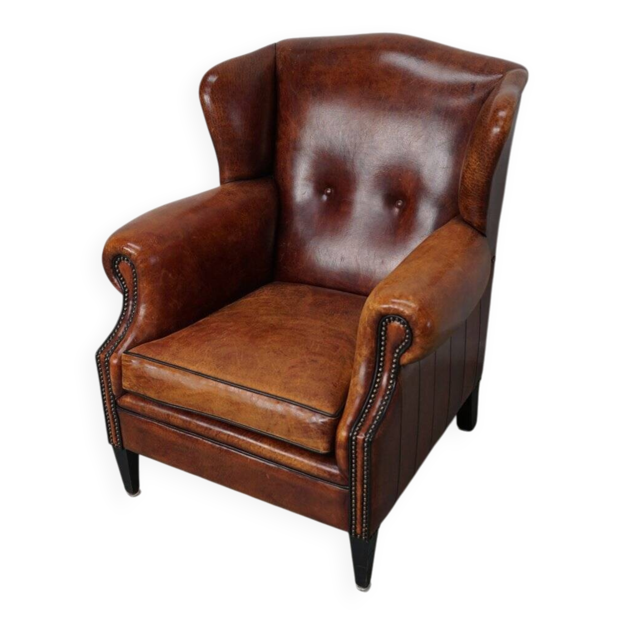 Vintage Dutch club chair in cognac leather, 1970s