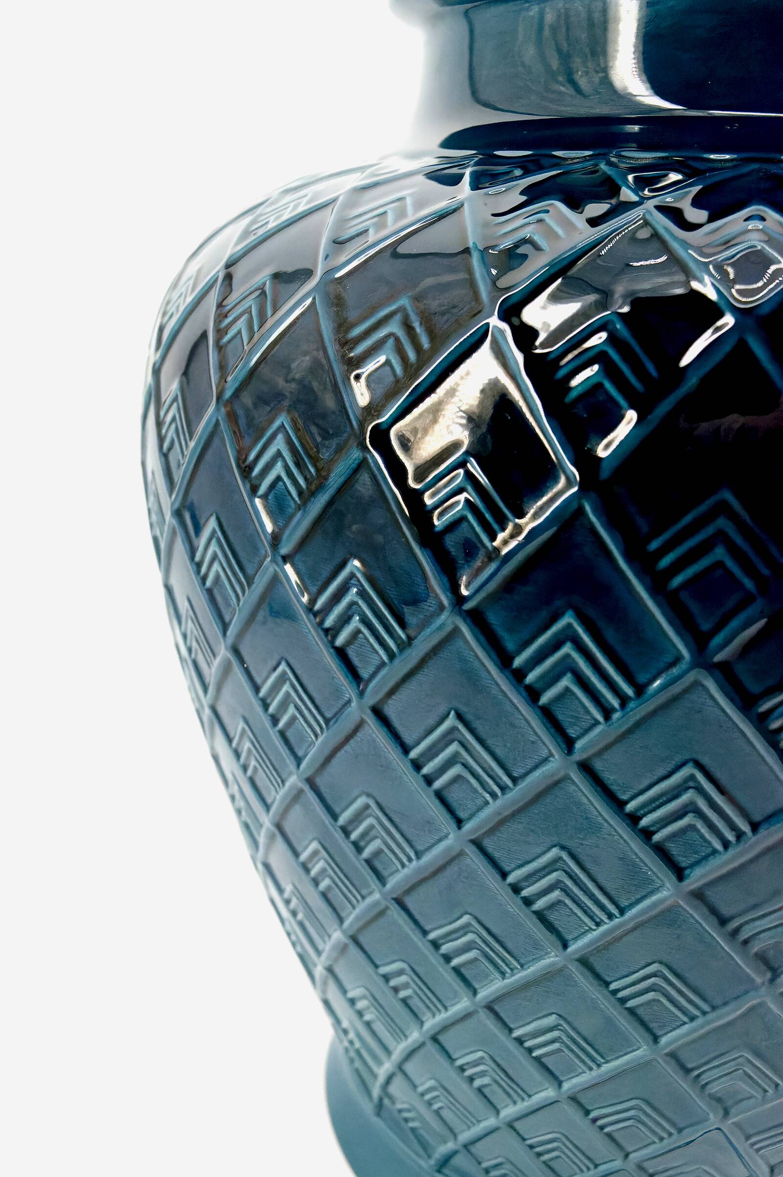 blue ceramic lamp, France, 1950s