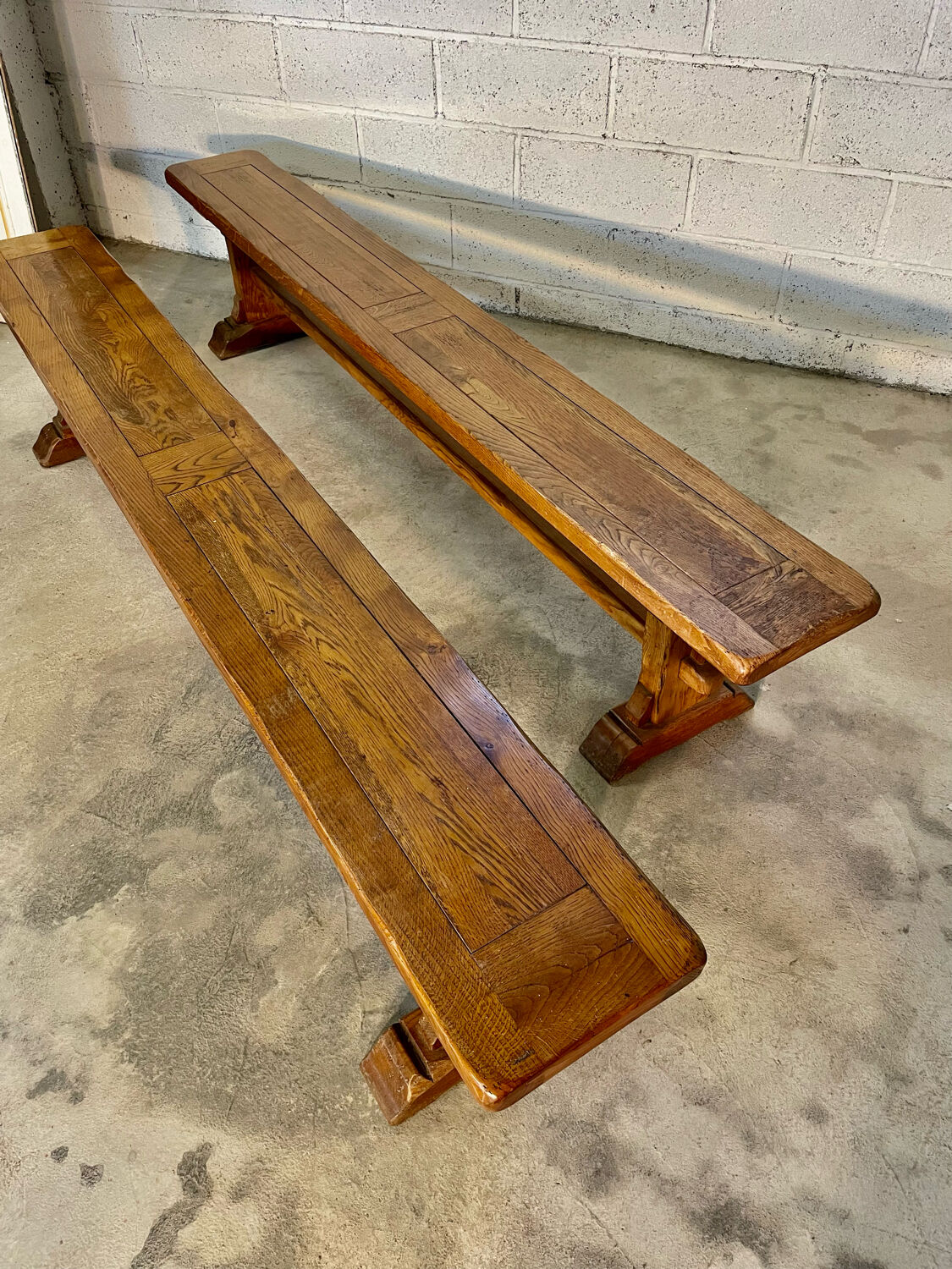 Pair of solid oak benches