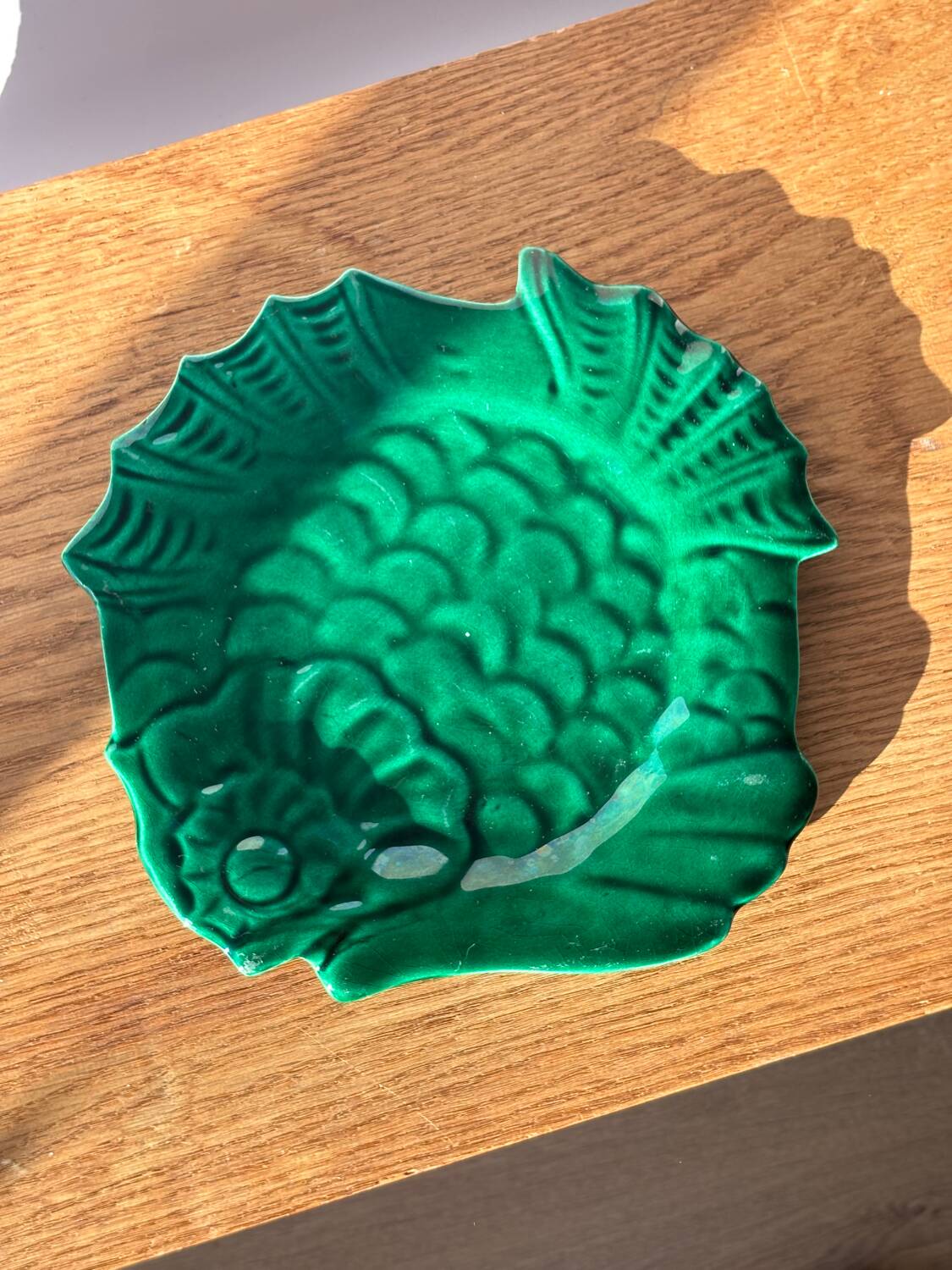 Vintage green fish plate lunetta vallauris