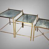 Nest of table from “maison bagués 1970” in gilt bronze and glass tops