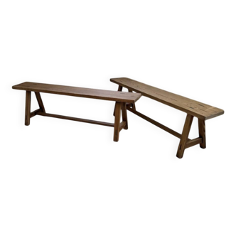 Pair of 1950s pine farm benches