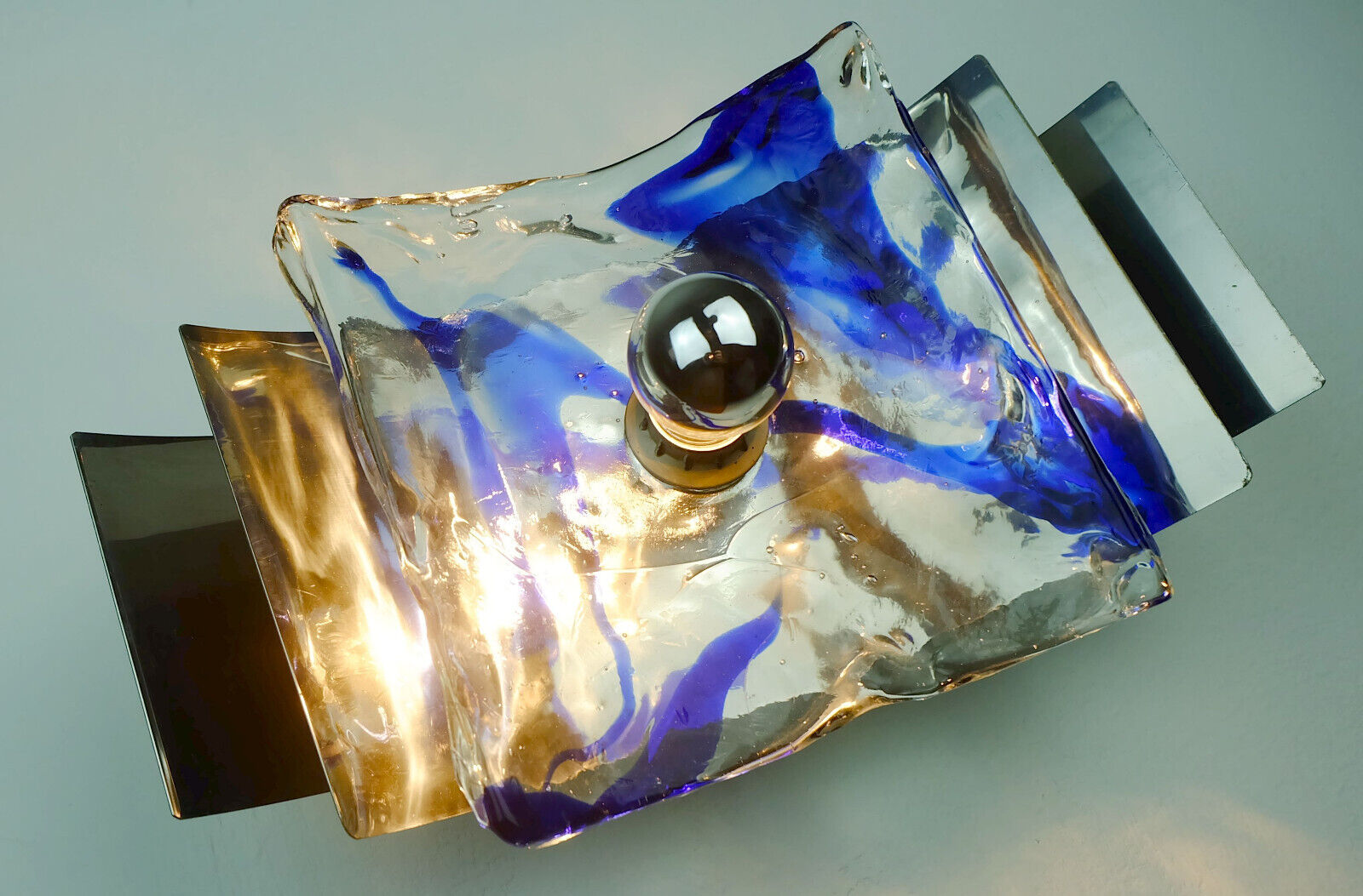 Mid century sconce glass metal chrome murano ice glass