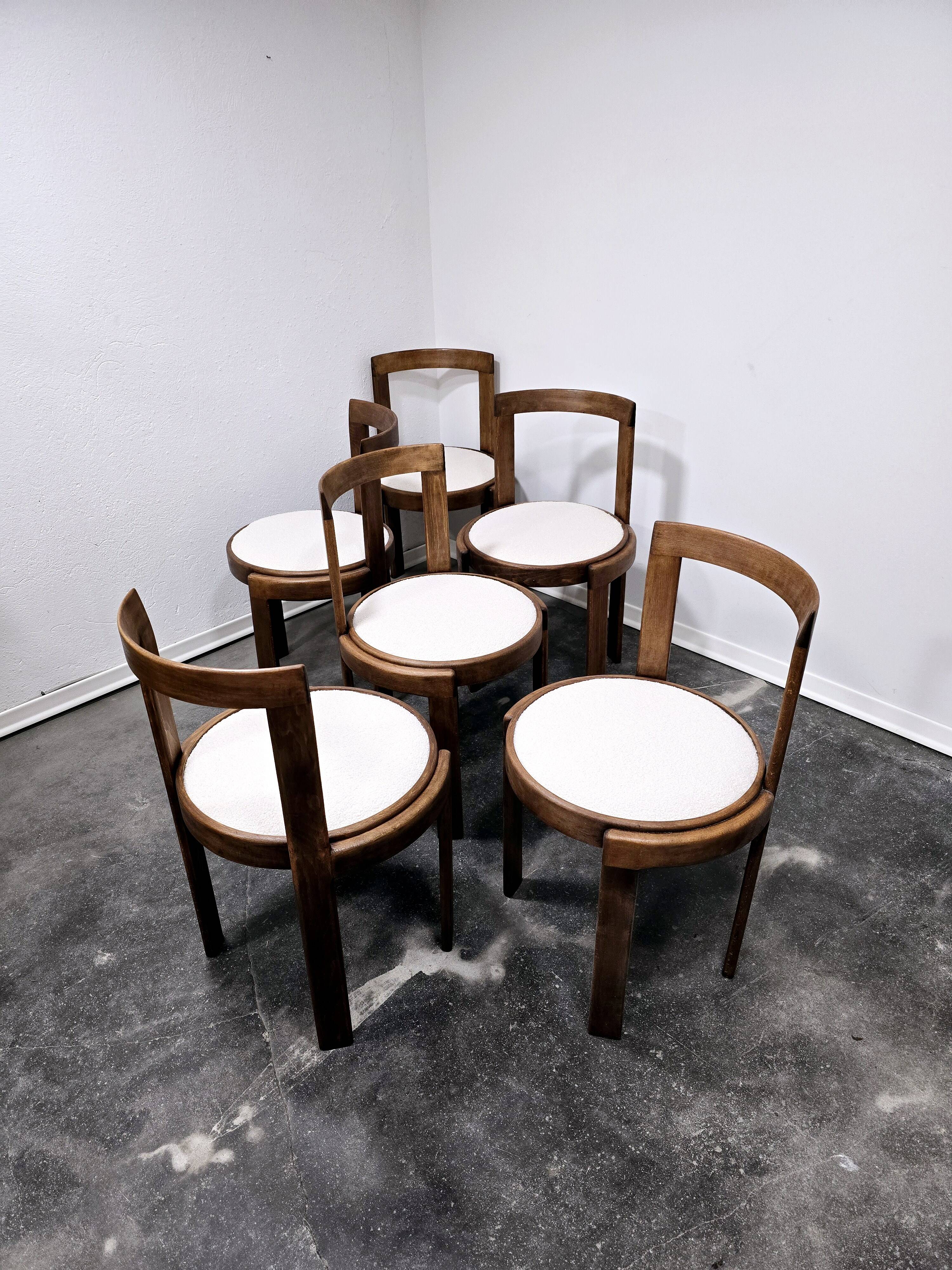 Chaises de salle à manger en bois courbé des années 1960, lot de 6