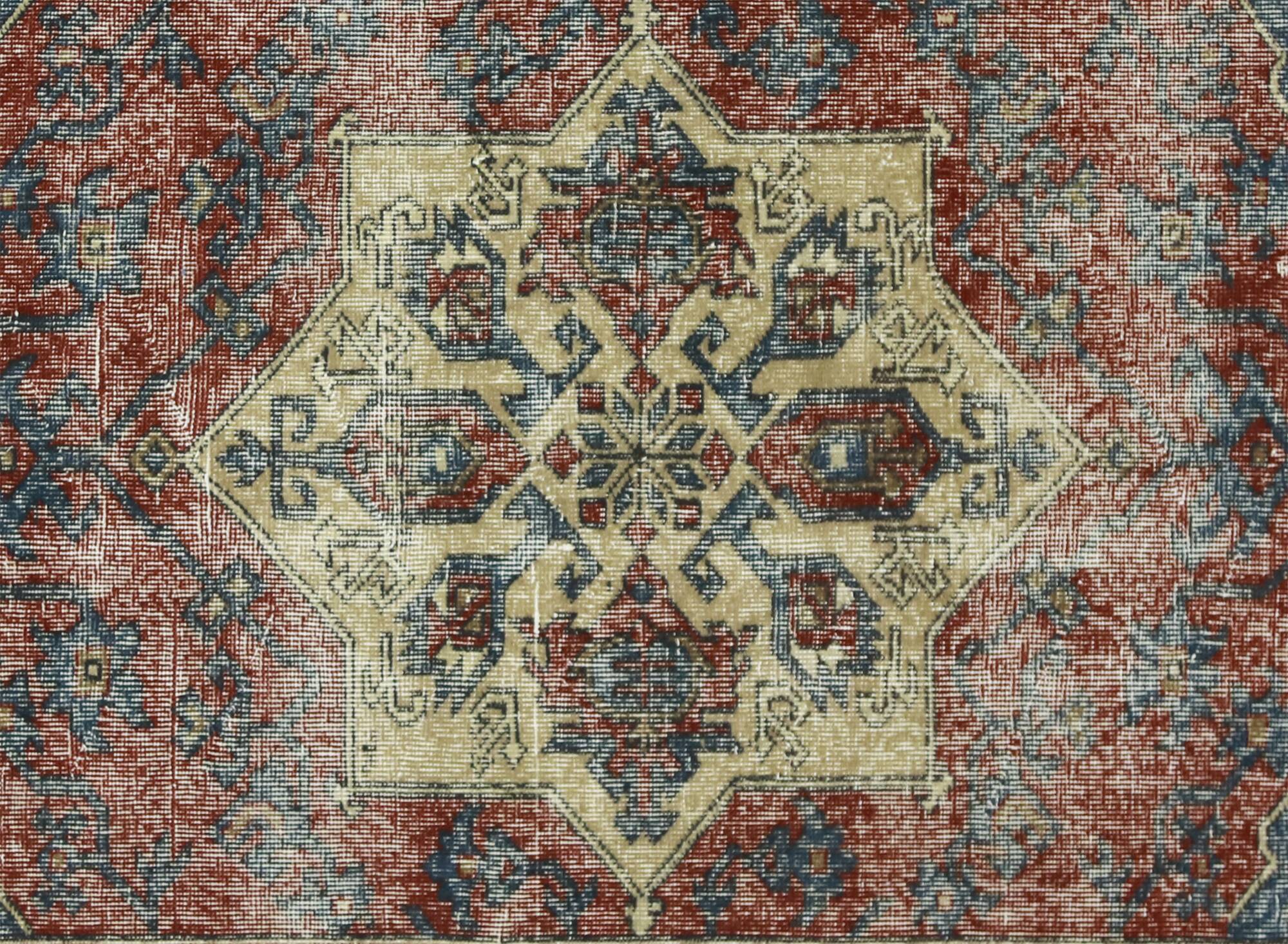 One-of-a-kind turkish handwoven vintage rug - rustic vintage charm 222x 117 cm