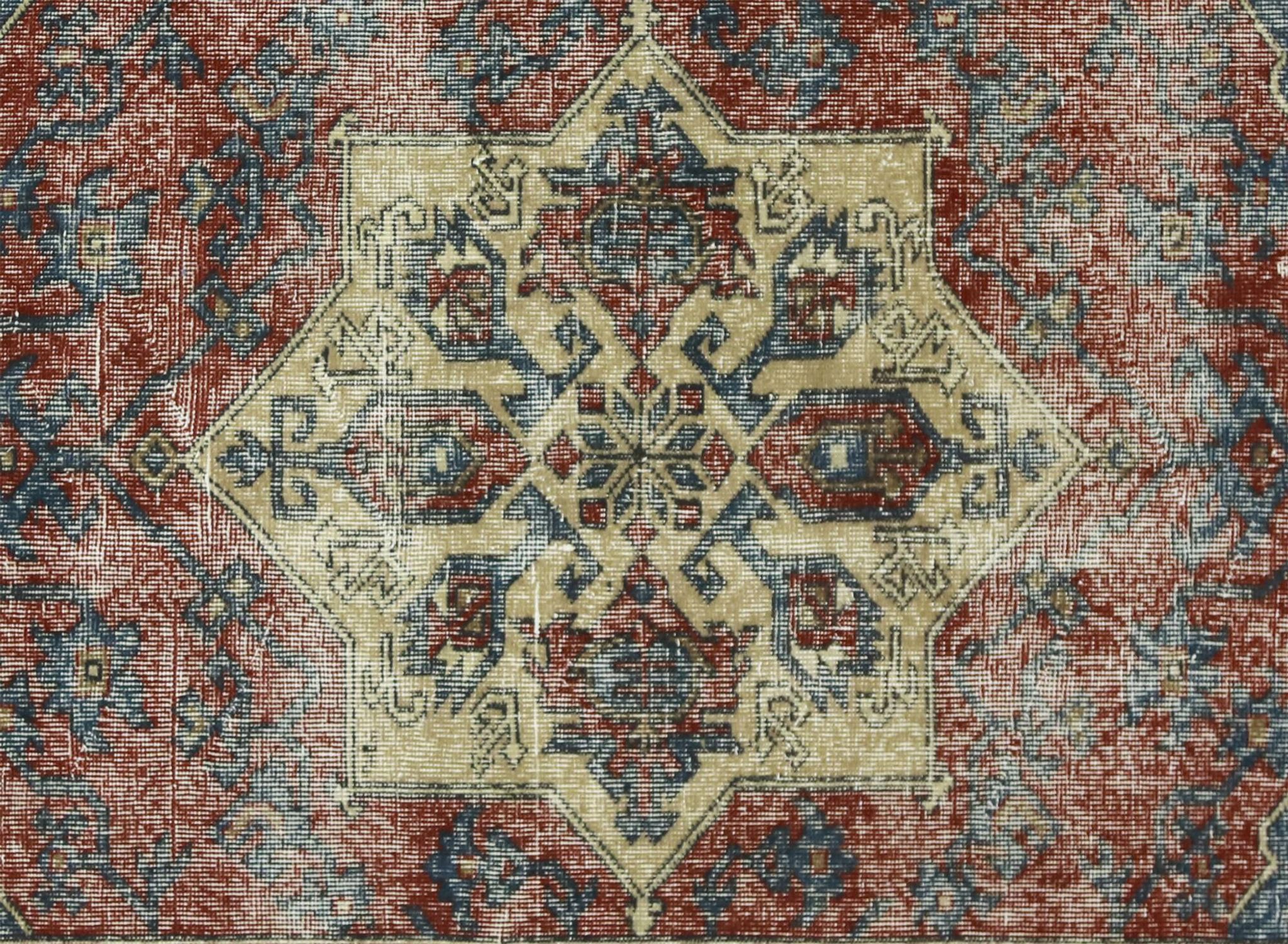One-of-a-kind turkish handwoven vintage rug - rustic vintage charm 222x 117 cm