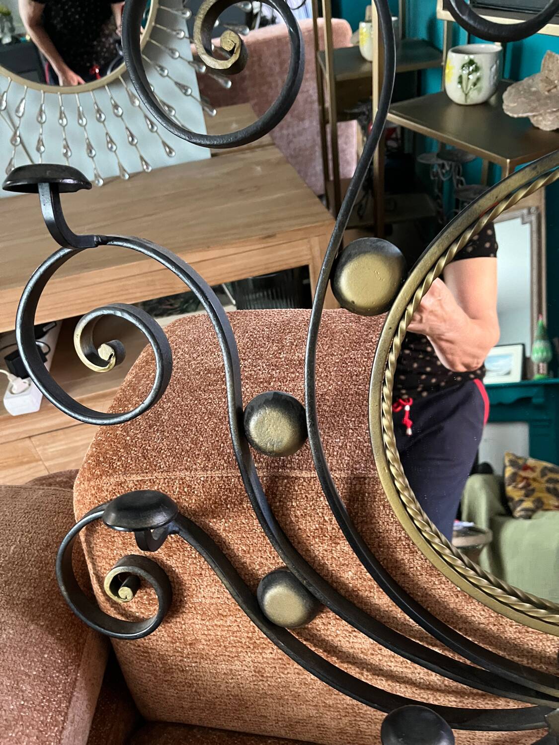 Black wrought iron sun mirror, Vallauris 1960-70