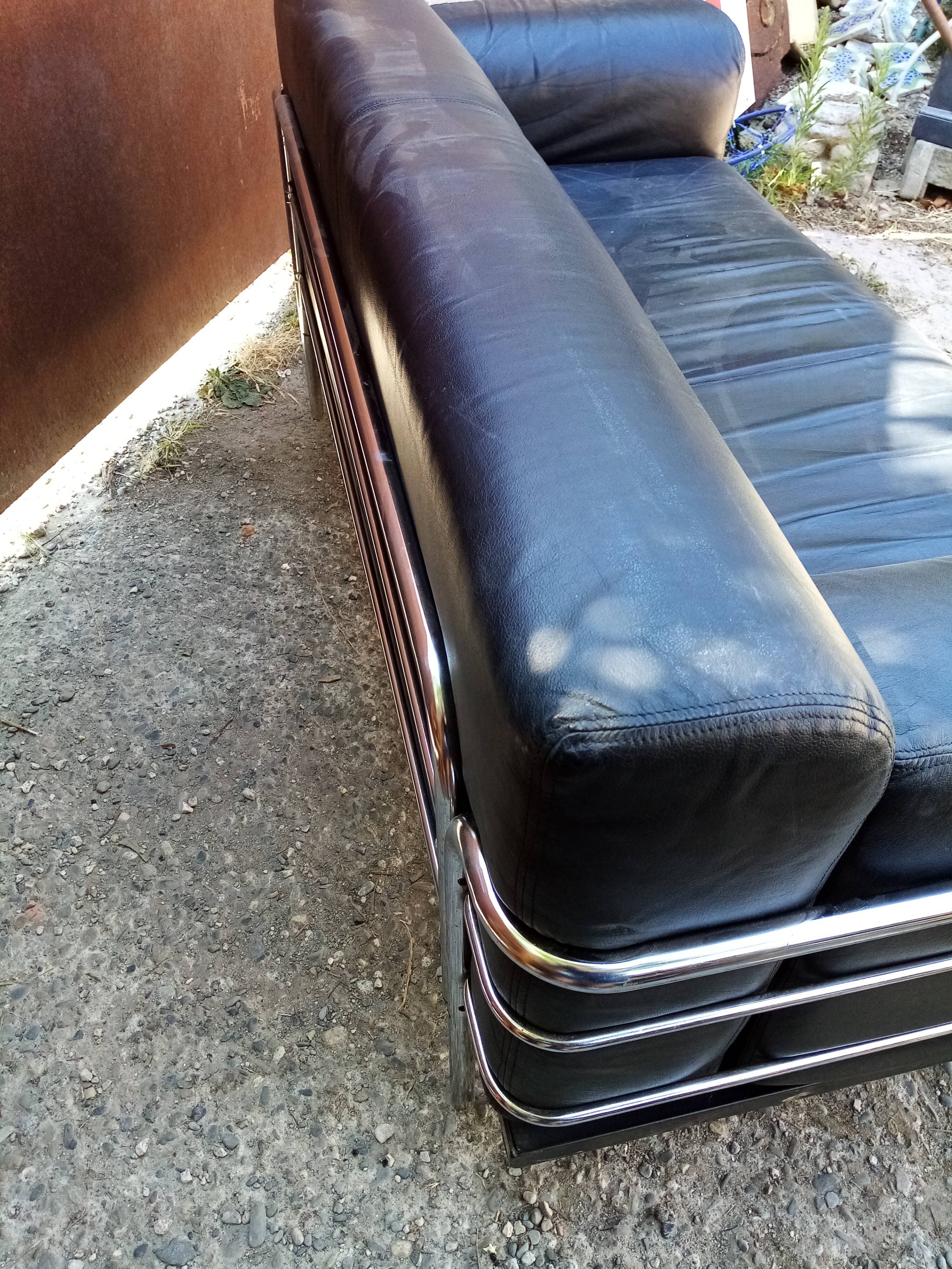 Vintage leather and chrome sofa