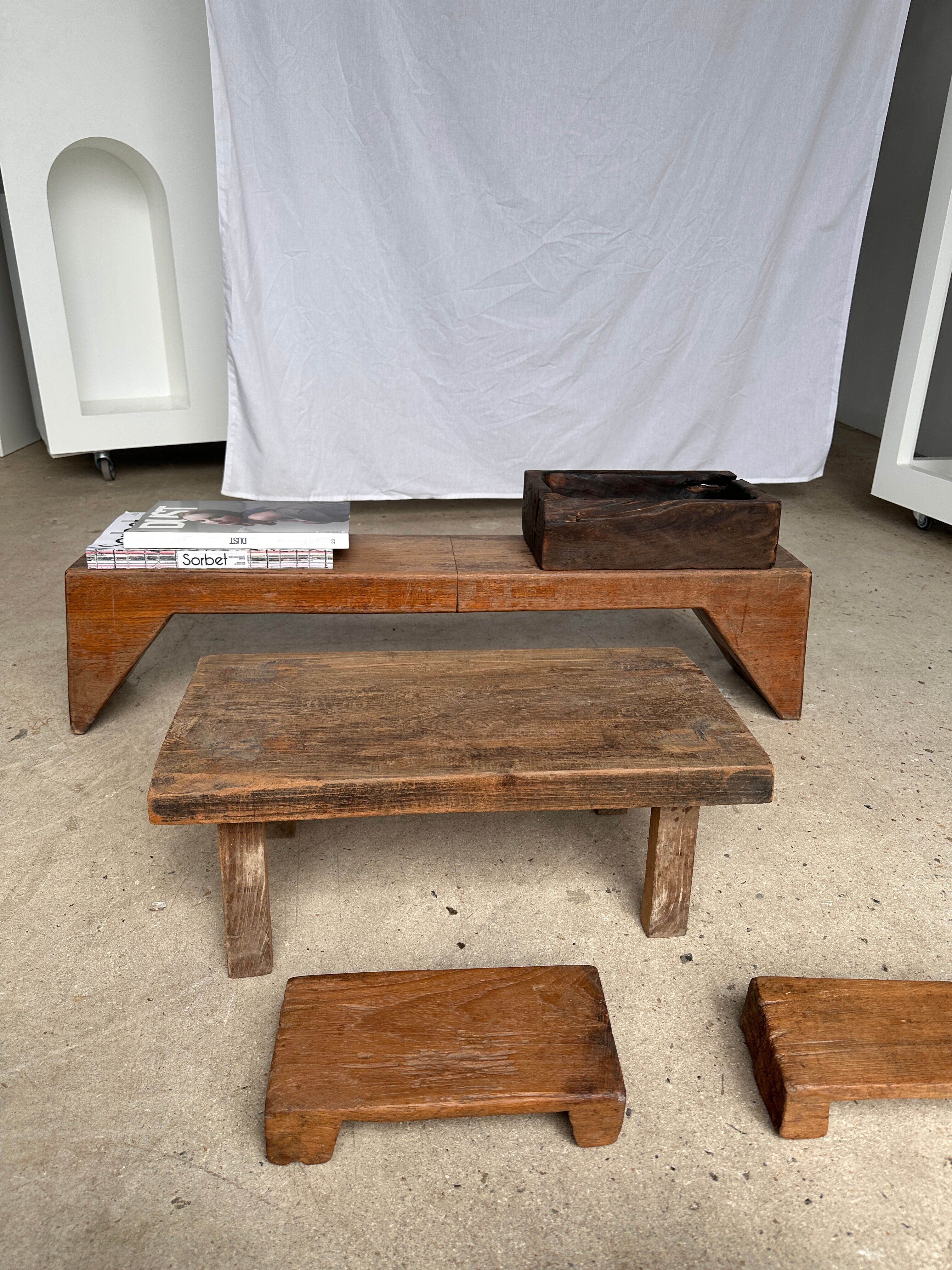 Mini Asian teak side stool blonde