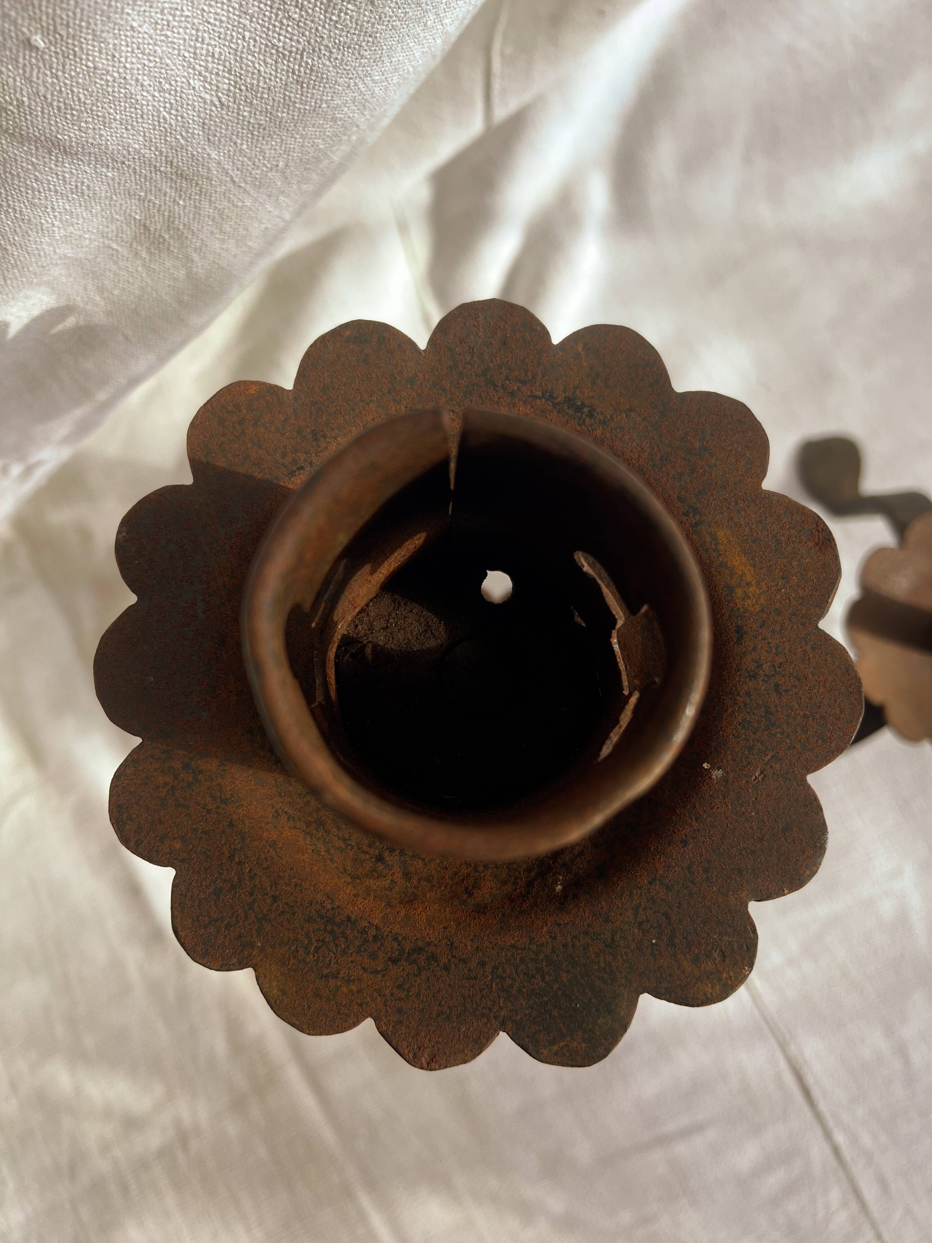 Pair of Antique French Wrought Iron Candlesticks