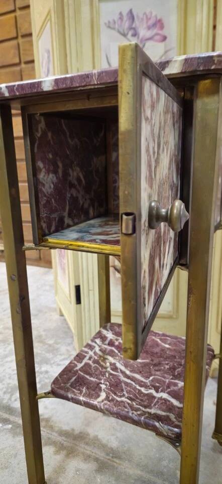 Side table / bedside table in red marble and brass – circa 1900