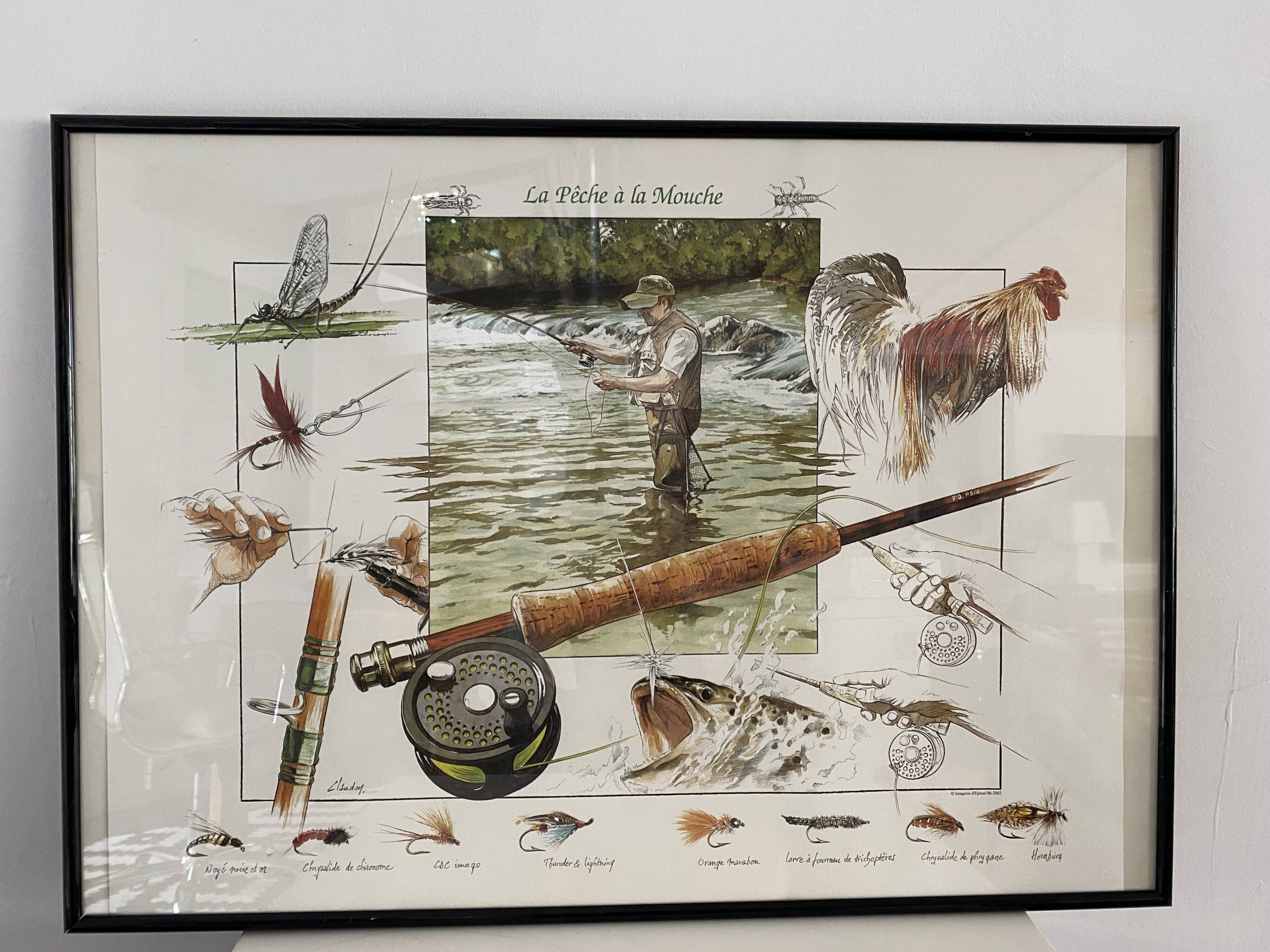 Tableau Image d'Épinal "La Pêche à la Mouche" Olivier Claudon
