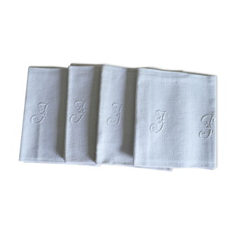 4 serviettes de table anciennes brodées