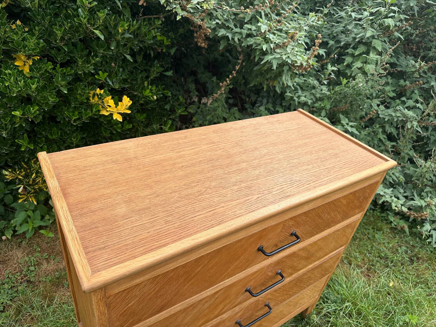Vintage Scandinavian wooden chest of drawers with herringbone pattern - 4 drawers