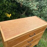 Vintage Scandinavian wooden chest of drawers with herringbone pattern - 4 drawers