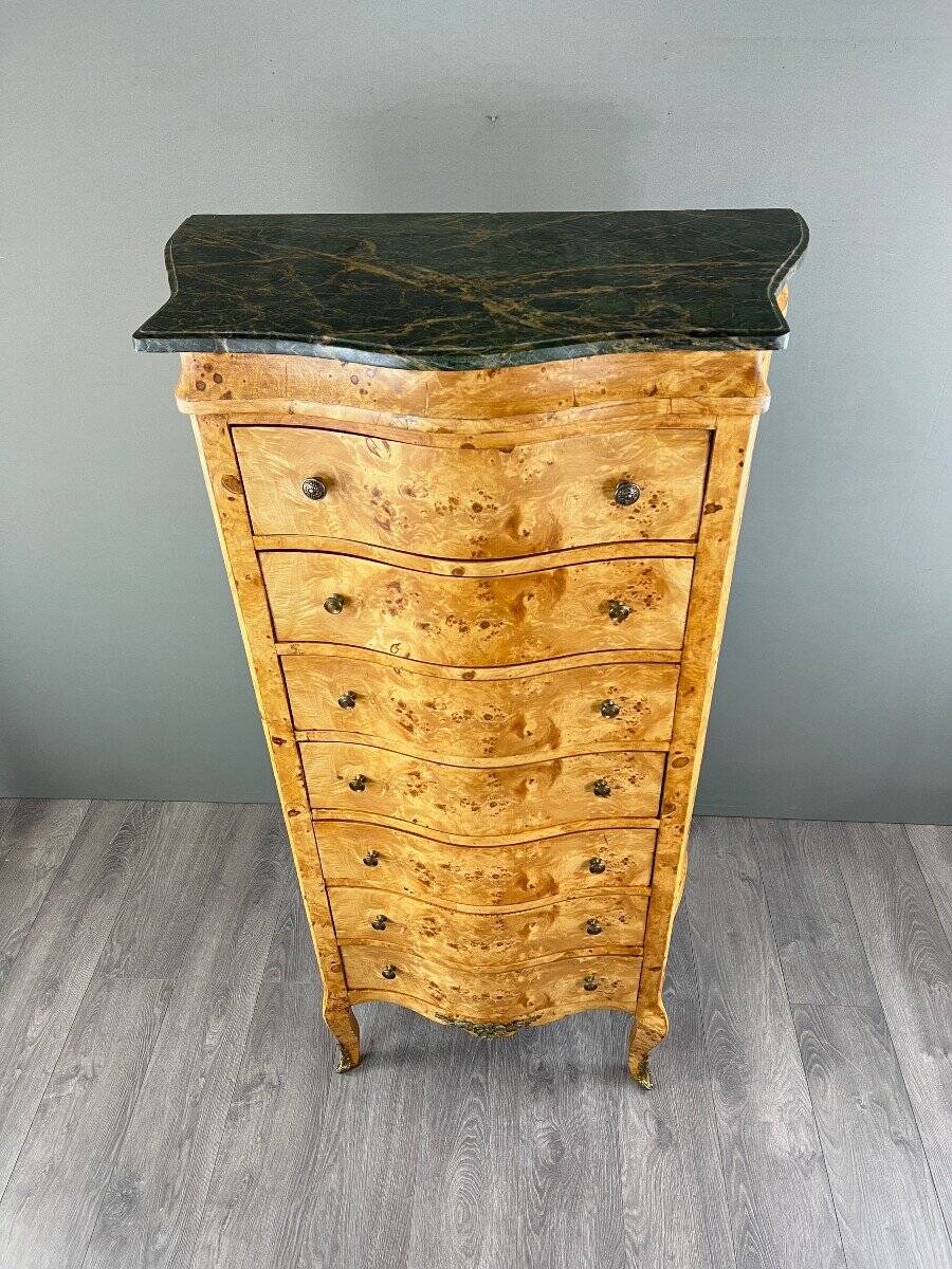 Commode Meuble De Rangement Louis XV En Loupe De Thuya Et Marbre, époque XI