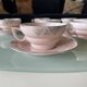 Set de tasses en porcelaine art déco rose et argent 1940