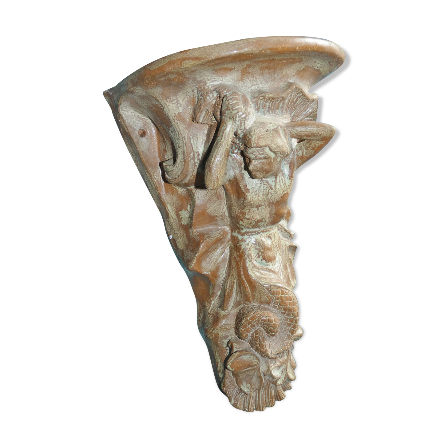 Terracotta console with caryatid mermaid decoration signed 1930 art deco