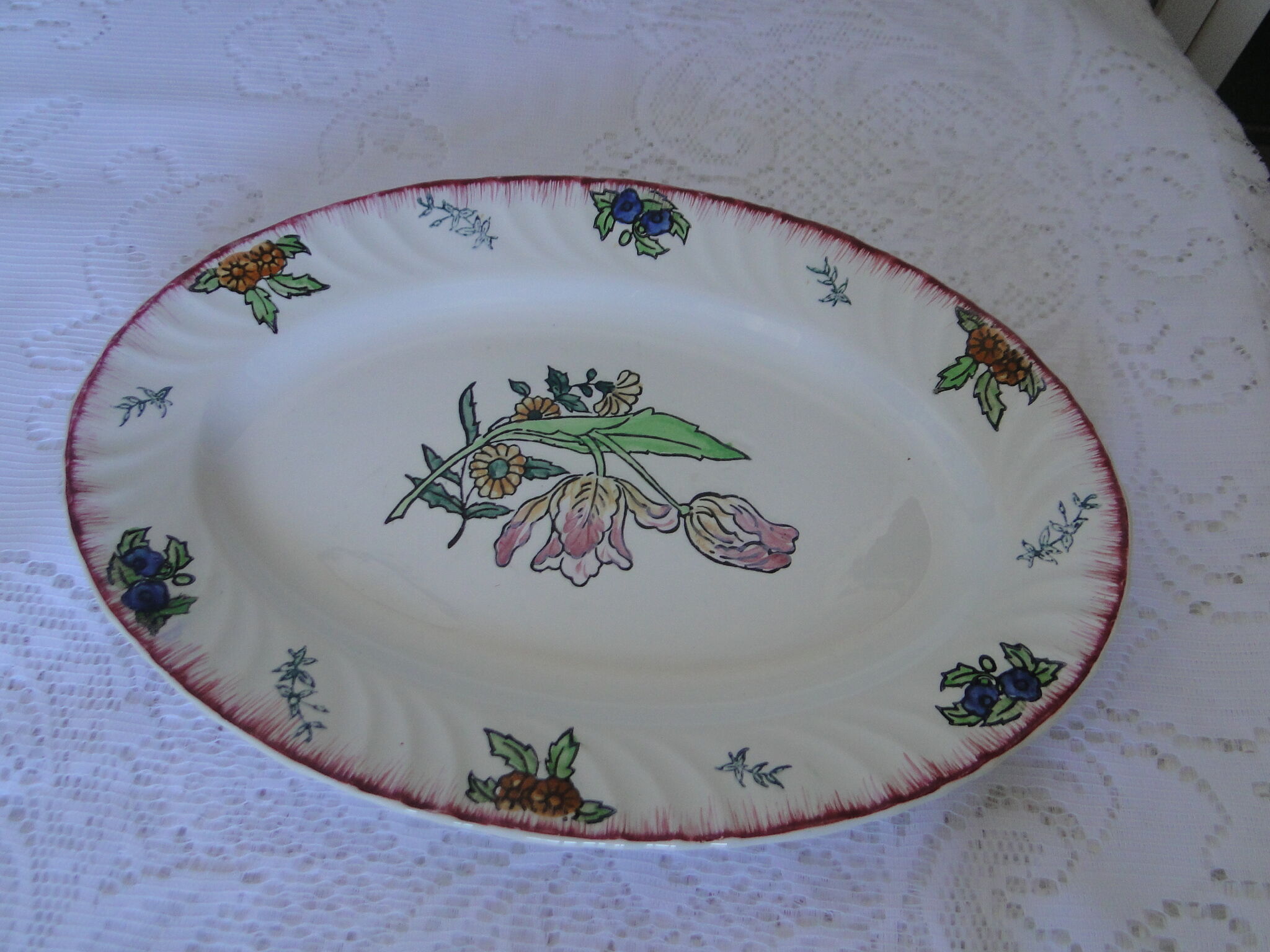 LARGE OLD OVAL DISH of LONGWY Model MARSEILLE