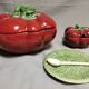 Soupière vintage + saucière en Trompe l'oeil , forme de Tomate majolica