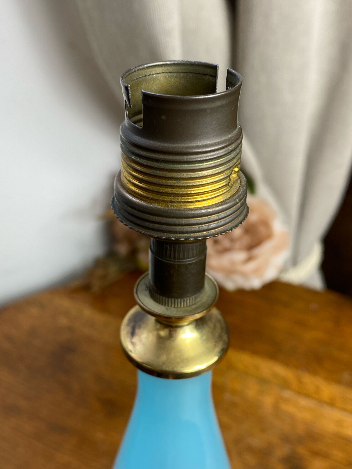 Blue opaline lamp and brass