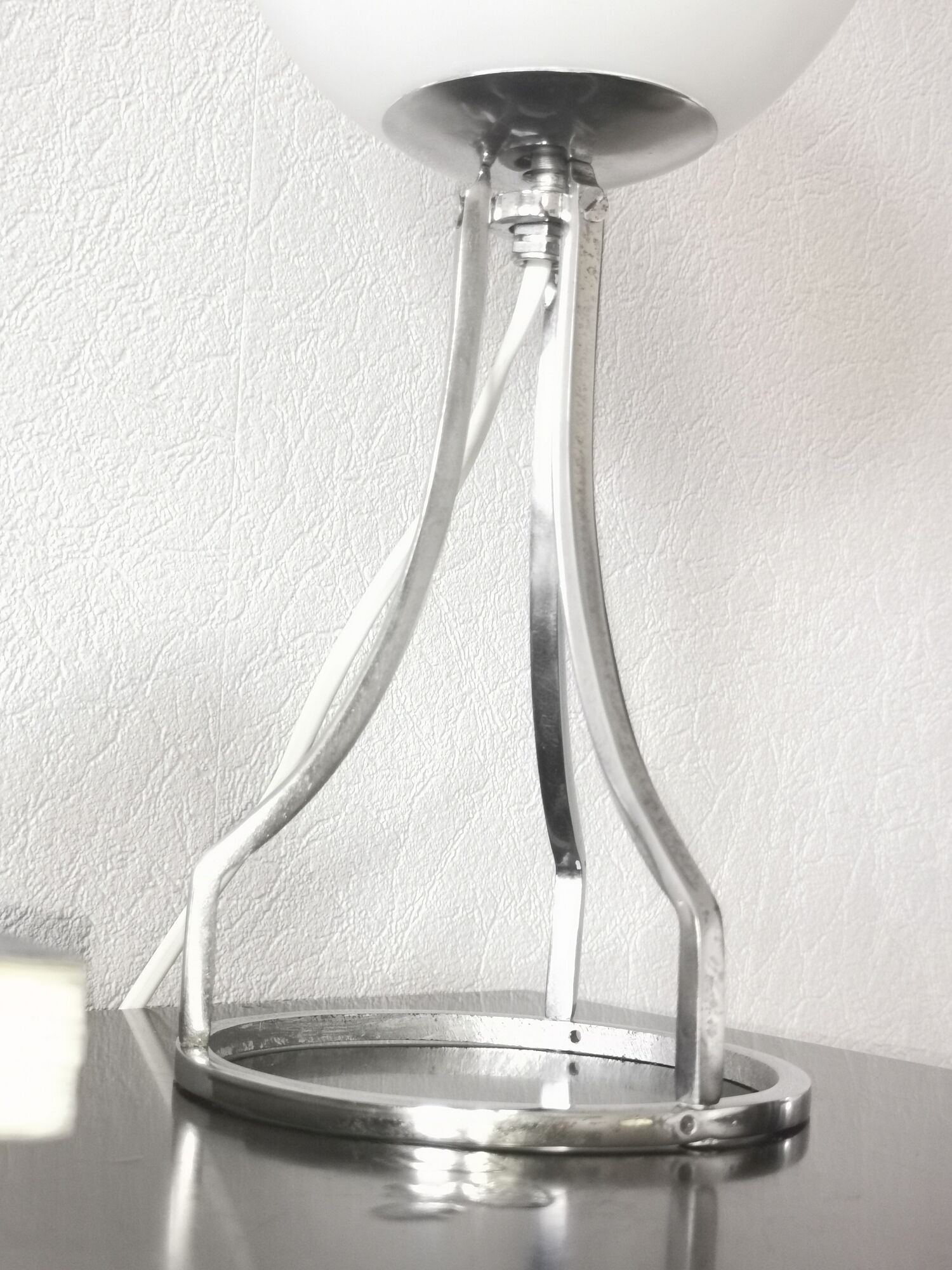 Lamp sphere of frosted glass, chrome steel, art deco, 1950