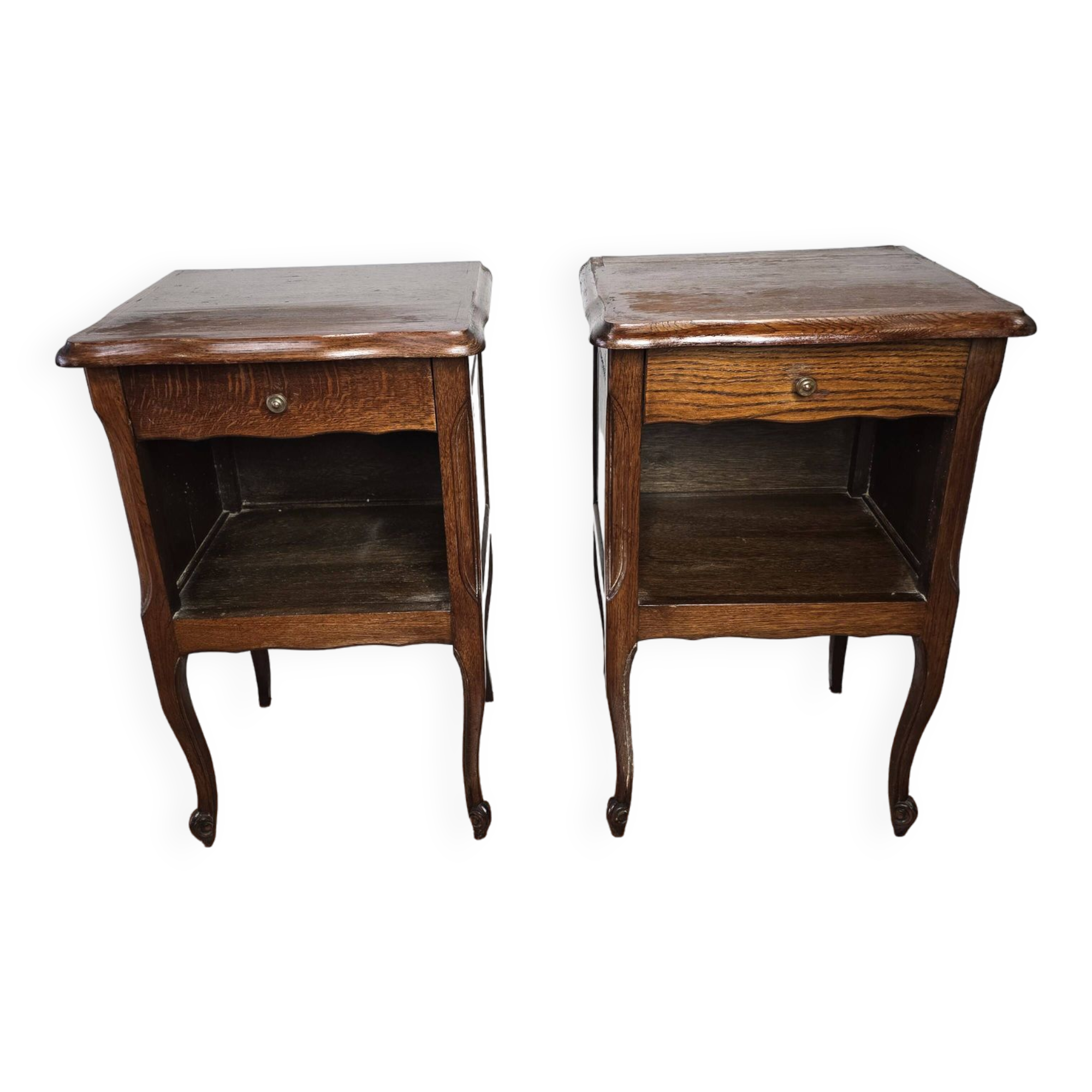 Pair of Louis XV style oak bedside tables