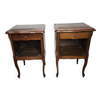 Pair of Louis XV style oak bedside tables