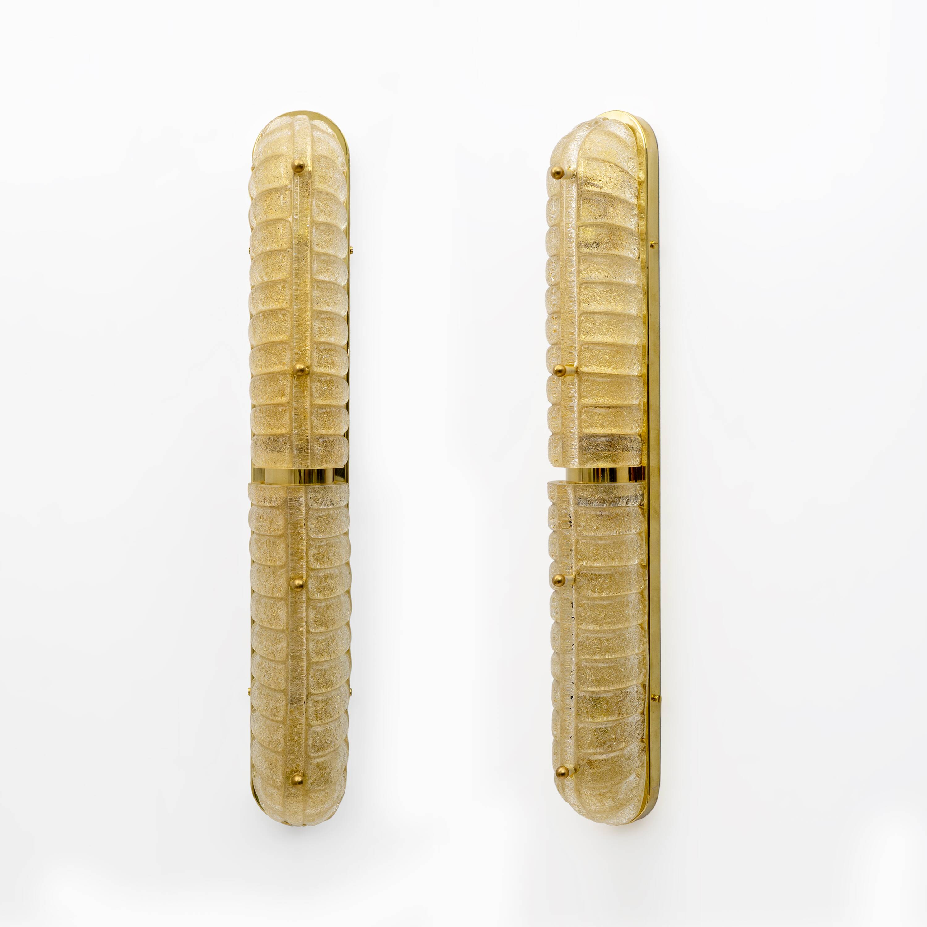 Pair of Art Deco Style Gold Murano Glass and Brass Sconces