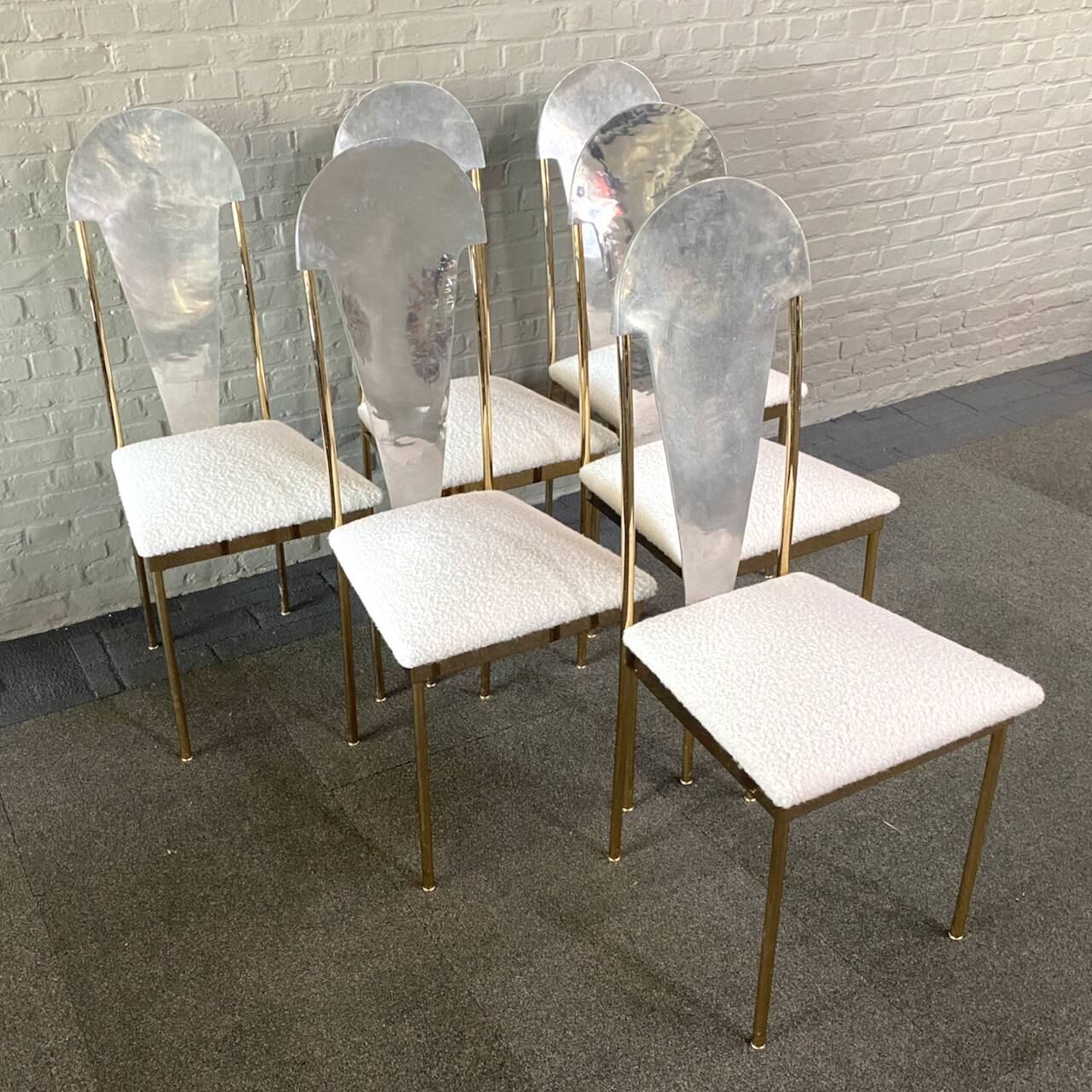 Set of 6 glamorous 'noble pen shell back' dining chairs - late 1980's
