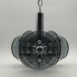 Large Space Age Pendant Lamp VECA in Chrome Metal and Glass, 1970s